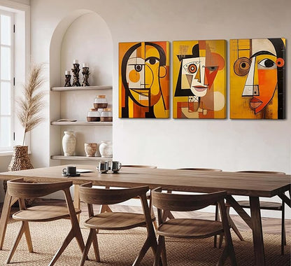 3 Pcs Modern Abstract Portrait Canvas Wall Art Vintage Neutral Geometry Orange Contemporary Aesthetics Painting Picture Wall Decor Poster Print Artwork for Bedroom Living Room Office Bathroom