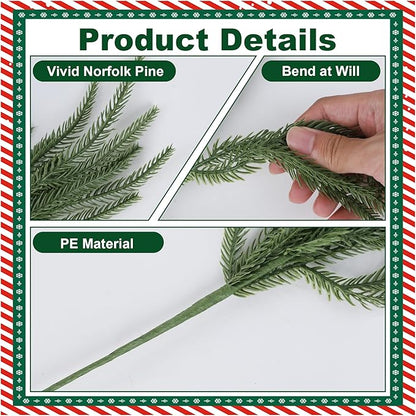 DR.DUDU Christmas Decorations Indoor - 8 Pack 18 in Norfolk Pine Stems, Real Touch Artificial Greenery for DIY Wreaths, Vase Filler & Holiday Decor, Faux Pine Branches for Table Centerpieces & Home