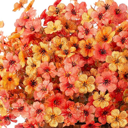 Artificial Fall Flowers Faux Mums for Outdoor Indoor Garden Home Decoration, Faux Flower Daisy with Eucalyptus Leaves Fake Mums Plants Greenery Boxwood Porch Patio, 12 Bundles