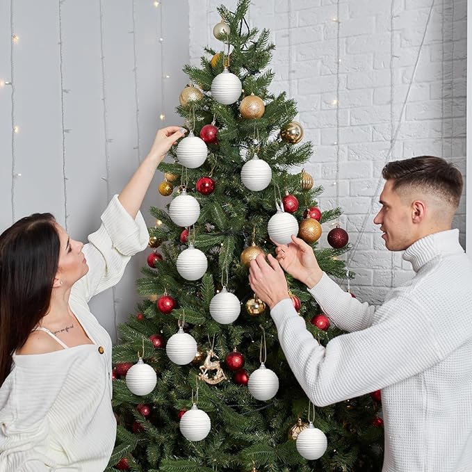 Syhood 9 Pcs 2.36 Inch Christmas Ball Ornaments Boho Farmhouse Jute Rope Hanging Balls Burlap Neutral Rustic Ornaments for Xmas Tree Holiday Wreath Garland Wedding Home(White)