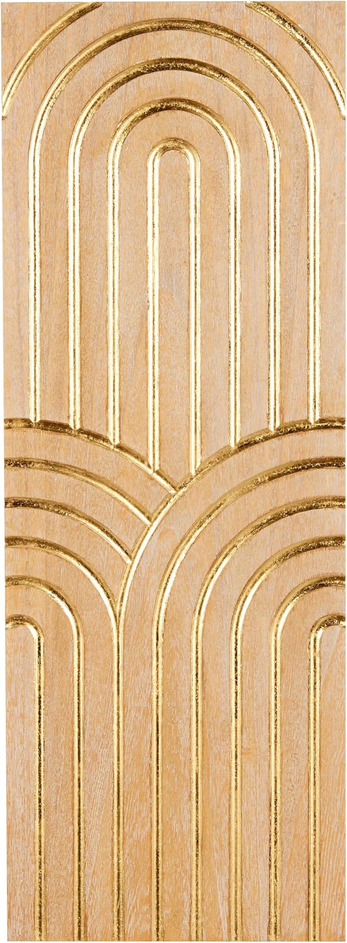 Deco 79 Wood Geometric Home Wall Decor Arches Panel Wall Sculpture with Overlapping Gold Arches, Wall Art 15.7" x 1.3" x 43.2", Light Brown