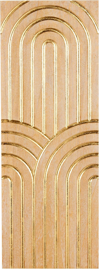 Deco 79 Wood Geometric Home Wall Decor Arches Panel Wall Sculpture with Overlapping Gold Arches, Wall Art 15.7" x 1.3" x 43.2", Light Brown