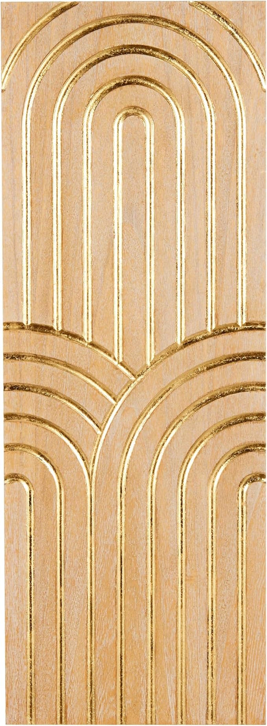 Deco 79 Wood Geometric Home Wall Decor Arches Panel Wall Sculpture with Overlapping Gold Arches, Wall Art 15.7" x 1.3" x 43.2", Light Brown
