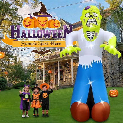 Halloween Inflatables Ghost Decorations Outdoor - 20FT Extra Large Horror Green Zombie Halloween Blow up Yard Decorations with LED Build-in for Garden Lawn Indoor Party Decor