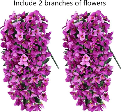 Faux Bougainvillea Artificial Flowers Plants for Outdoor Outside Spring Decoration, 2pcs Fake Silk Long Trailing Vines UV Resistant Realistic for Front Door Porch Planter Urn Patio Balcony Yard, Mix