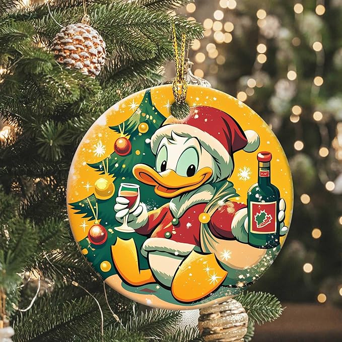 A Cute Christmas Duck Ornament Round Ceramic Ornament Xmas Keepsake for Christmas Tree Winter Holiday Xmas Gift for Women Men Xmas Hanging Ornament 3"