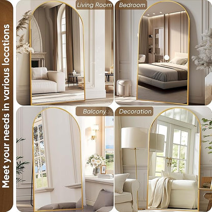 Arched Floor Mirror, 81"x41" - Full Body Mirror with Stand for Bedroom or Living Room, Gold