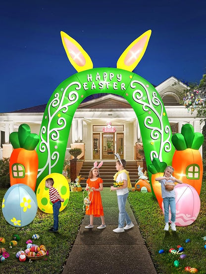 Kalolary 12FT Easter Arch Inflatables Outdoor Decorations, Cute Bunny Rabbit with Eggs Easter Inflatable Built in LED Lights Blow Ups for OutsideHoliday Party,Outdoor,Garden,Yard Lawn Decor