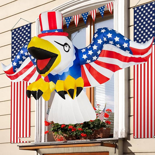 4th of July Patriotic Inflatable Eagle Window Decorations, 4FT Fourth of July Blow Up Inflatable Independence Day Decorations Built-in LEDs for Holiday Party Indoor Outdoor Yard Garden Decor