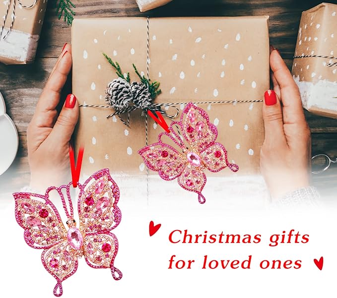 PETCEE Pink Butterfly Christmas Ornaments - 2025 Butterfly Hanging Ornaments for Christmas Tree Decorations Pink Keepsake Gifts for Girls Friends Daughter Sister Mother Granddaughter Grandma