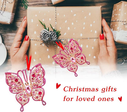 PETCEE Pink Butterfly Christmas Ornaments - 2025 Butterfly Hanging Ornaments for Christmas Tree Decorations Pink Keepsake Gifts for Girls Friends Daughter Sister Mother Granddaughter Grandma