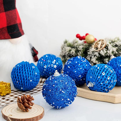 3.15" Christmas Ball Ornaments Glitter Shatterproof Christmas Tree Ornaments Sequin Xmas Hanging Balls Decorations for Wedding Party Holiday(Sapphire, 12pc-8cm)