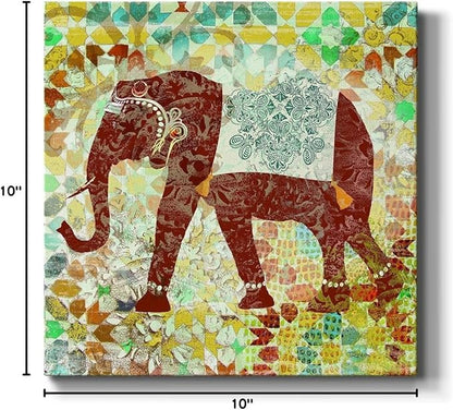 Cute Animals Artwork Abstract Colorful Painting Wall Art on Canvas, Bali Elephant Wall Art, Ready to Hang, 10'' x 10''