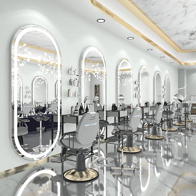 FENNIO 70" x 32" Large Luxury Wall Mounted Mirror with LED Lights - Oval Full Length LED Lighted Full Body Dressing Mirror for Bedroom, Salon, Brushed Aluminum Frame, Tempered Glass