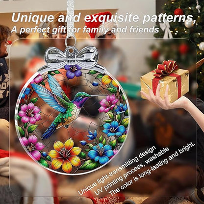 Hummingbird Stained Glass Christmas Ornament - Hanging Ornaments for Christmas Tree Decorations -Holiday Keepsake Present Exchange Idea