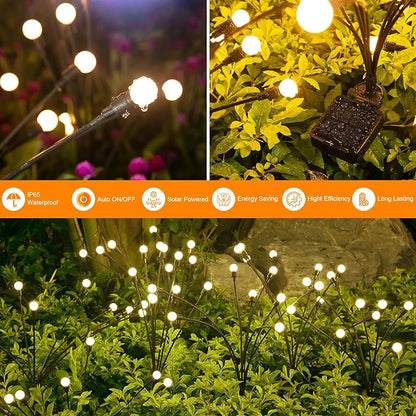 ASMAD Solar Lights Outdoor(12-Pack, 96 LEDs), Solar Garden Lights, Outdoor Decorations, Firefly Light for Patio Decor, Big Bulb, Unique Gifts for Women, Gifts for Grandma