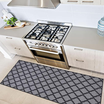 Ottomanson Glamour Collection Non-Slip Rubberback Moroccan Trellis Design 2x6 Indoor Runner Rug, 2'2" x 6', Dark Gray