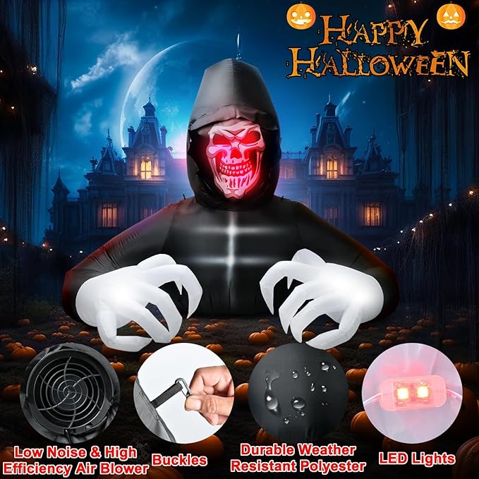 BOHON 7 FT Halloween Inflatables Large Grim Reaper with Led Lights Blow Up Yard Prop Decor Scary Inflatable Clearance for Outdoor Indoor Outside Home Holiday Party Garden Lawn Halloween Decorations