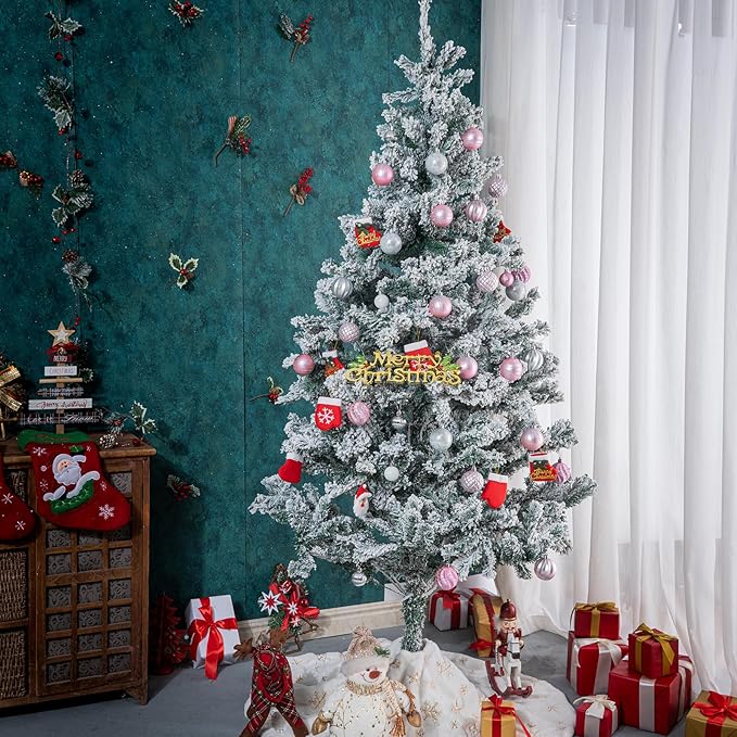 100Pcs Christmas Ball Ornaments Set, Assorted Shatterproof Christmas Ornament, Christmas Tree Theme Hanging Decoration for Xmas Tree Holiday/Party/Home Decor (Pink & Silver & White)