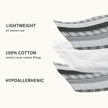Homzard Quilts Queen Size - Black and White Queen Quilt Bedding Set, Farmhouse Grey Striped Quilt, Lightweight Reversible Comforter Bedspread Set, 3 Piece All Season 100% Cotton