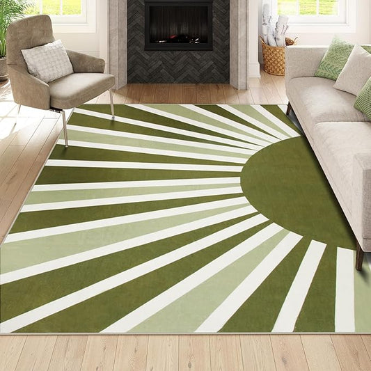 Lahome Washable 8x10 Rug - Non-Slip Living Room Rugs 8x10 Ultra-Thin Large Soft Bedroom Rugs, Boho Rainbow Sun Print Indoor Stain Resistant Floor Rug for Dining Room Table Office (8'x10', Green)