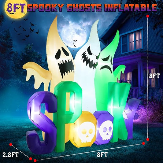 Halloween Inflatables Ghost Outdoor Decorations 8ft Spooky Giant 3 Ghosts Blowup Yard Decor with Built-in Lights Scary Decoration for Holiday Party Yard Porch Lawn Garden Home Indoor Outside