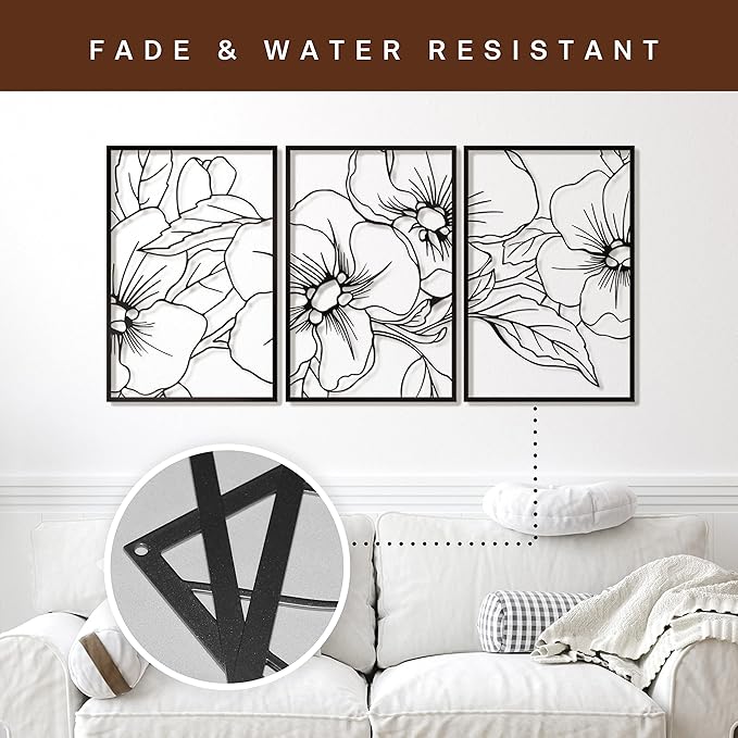 Vivegate Black Minimalist Floral Single Line Metal Wall Art Decor - 18"X12" 3 Packs Black Floral Abstract Minimalist Lines Wall signs for Hanging home wall decor