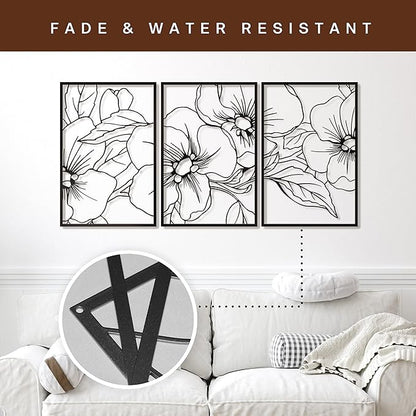Vivegate Black Minimalist Floral Single Line Metal Wall Art Decor - 18"X12" 3 Packs Black Floral Abstract Minimalist Lines Wall signs for Hanging home wall decor