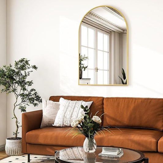 HARRITPURE 16"x24" Arched Bathroom Mirror - Gold Wall Mounted Mirror - Black Arch Mirror - Aluminum Alloy Frame Bathroom Mirror Living Room, Bedroom, Bathroom and Entryway
