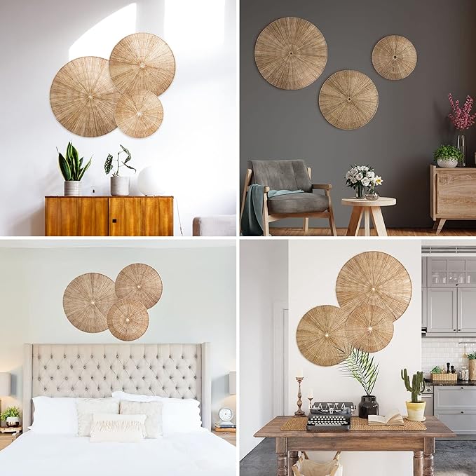 PEMAR 31.5" D Oversized Wicker Wall Hanging Jute Basket Set of 3 Round Handwoven Southwestern Decorative Wall Accents. Room Decor Baskets for Boho, Scandinavian, Farmhouse Wall Decor (Natural)