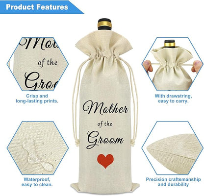 Mother Of The Groom Gift Wine Bag Mother-in-law Gift Wedding Gift for Groom's Mother Burlap Reusable Wine Bag Engagement Bridal Shower Bridal Party Gift for Mom Mother Of The Groom Wine Bottle Bag