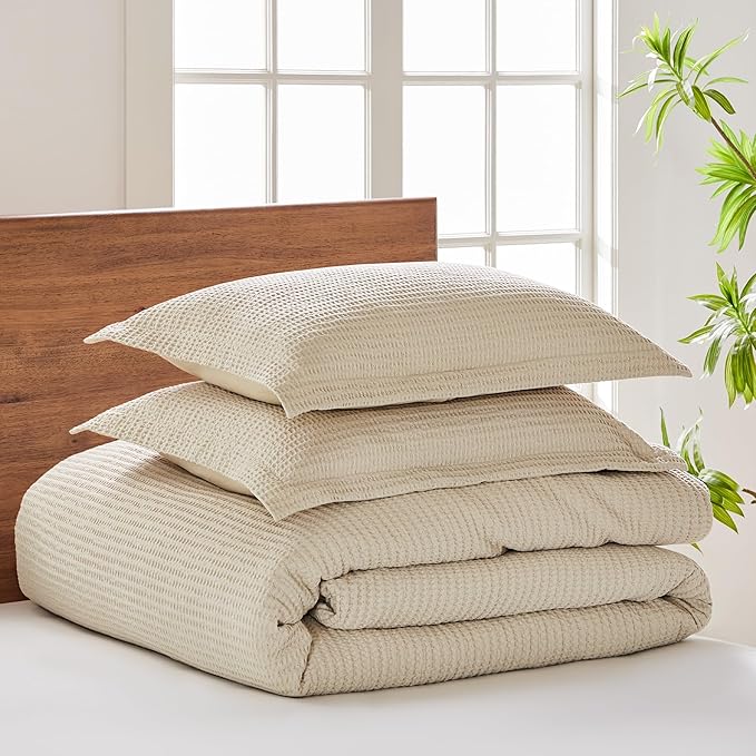 Levtex Home - Cloud Waffle Taupe Comforter Set - Full/Queen Comforter + Two Standard Pillow Cases - Waffle Weave - Taupe - Comforter (90 x 94in.) and Pillow Case (26 x 20in.) - Cotton