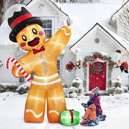 12FT Christmas Inflatables Outdoor Decorations Gingerbread Man, Giant Inflatable Christmas Yard Decorations Outdoor with 8 LED, Christma Blow-up Yard Decorations for Outdoor Indoor Lawn