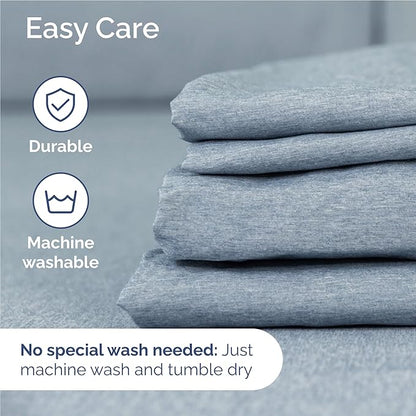 Full Size 4 Piece Sheet Set - Comfy Breathable & Cooling Bed Sheets Set - Hotel Luxury Bedding for Women, Men, Kids, Teens, Boys & Girls - Deep Pockets, Soft & Wrinkle Free - Blue (Heathered Sheets)