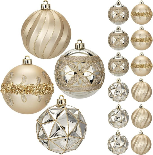 12pcs Christmas Ornaments Balls 3.14 inch Glitter Hanging Christmas Tree Ornaments Set for Christmas Decorations Hand Painted Shatterproof Christmas Baubles for Xmas Holiday Party Decor