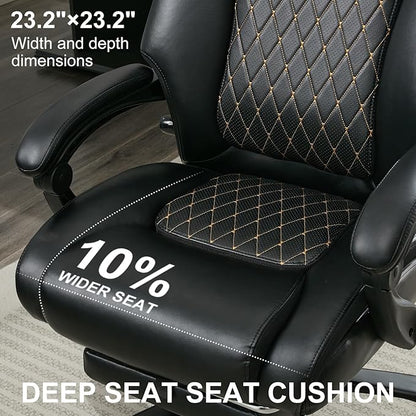Executive Office Chair with Footrest, Reclining Desk Chairs Home Room, Bedroom, Leather Computer Gaming Chair Big and Tall, Padded Armrest & Headrest, Ergo Lumbar Support Recliner with Wheels, Black
