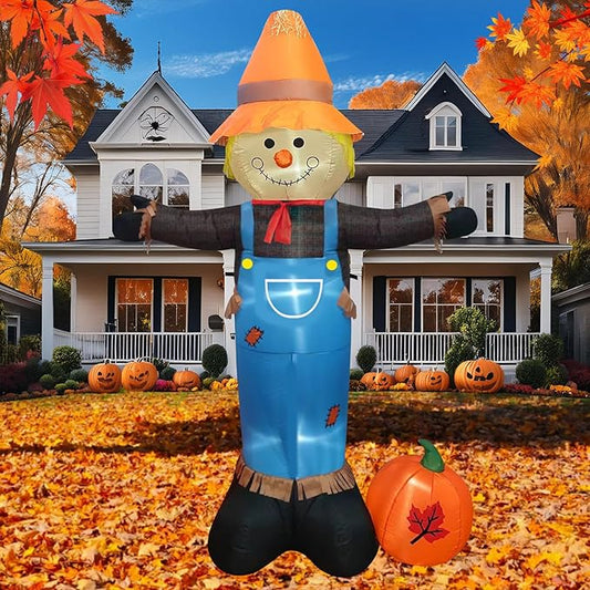 8FT Tall Thanksgiving Inflatable Scarecrow Inflatable Holiday Yard Decoration with Build-in LED Lights, Blow up Thanksgiving Scarecrow for Holiday Party Yard Lawn Garden