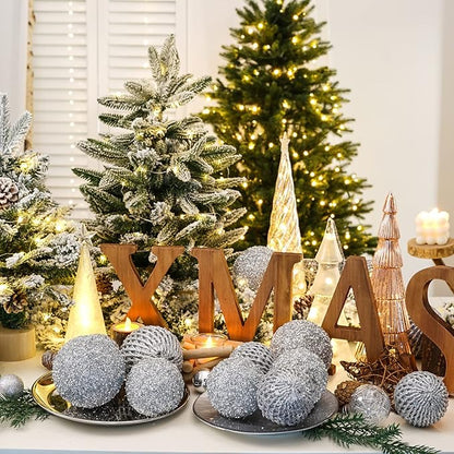6pcs 3.94" Christmas Ball Ornaments Glitter Shatterproof Christmas Tree Ornaments Sequin Xmas Hanging Balls Decorations for Wedding Party Holiday(Silver, 6pc-10cm)