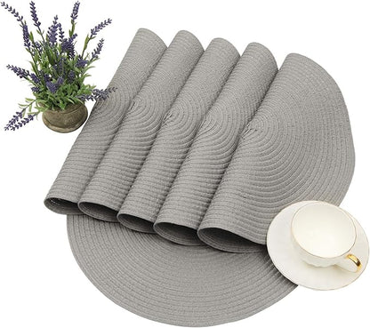 SHACOS Round Braided Placemats Set of 8 Washable Fabric Heat Resistant 15 inch Grey Round Table Mats for Dining Tables (Gray, 8)