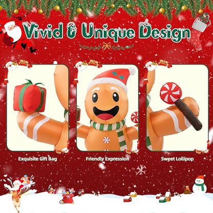 B&D 4FT Christmas Inflatables Gingerbread Man Lean Out from Window Outdoor Decorations, Christmas Window Inflatable Gingerbread Blow Up Yard Decorations Built-in LED Lights for Indoor Lawn Yard Garden