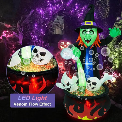 CAMULAND Halloween Decorations Outdoor, Halloween Inflatable Blow Up Witch Pouring Magic Water Decor with Built-in LED Lights Trick or Treat for Indoor Lawns Yards Party Home