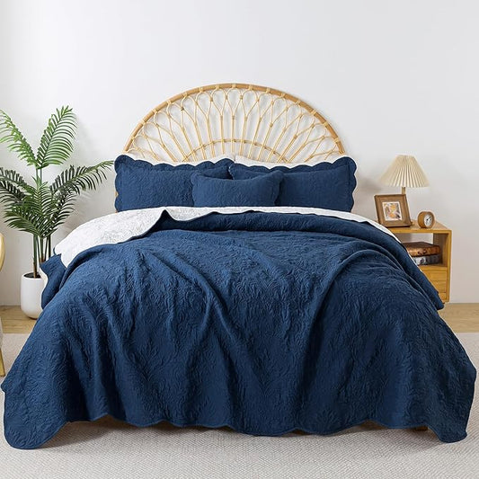 HoneiLife Quilt Sets King Size - Microfiber Bedspreads for King Bed, 3-Piece Lightweight Coverlets, Retro Bed Cover King Quilt Bedding Set All Season Quilts-Navy