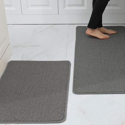 COSY HOMEER 20x30 Inch/20X48 Inch Kitchen Rug Mats Made of 100% Polypropylene Strip TPR Backing 2 Pieces Soft Kitchen Mat Specialized in Anti Slippery and Machine Washable,Grey