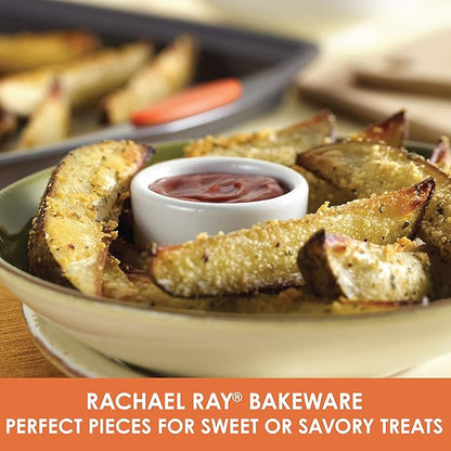 Rachael Ray Cucina Nonstick Cookware Pots and Pans Set, 12 Piece, Cranberry Red & Nonstick Bakeware Set with Grips, Nonstick Cookie Sheets/Baking Sheets - 3 Piece, Gray with Orange Grips