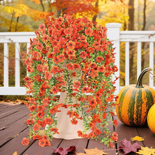 Artificial Fall Flowers for Outdoors Hanging Fake Plants 6 Bundles Garden Home Fall Decor,UV Resistant Realistic Silk Faux Autumn Flower Indoor Outdoor Front Porch Patio Balcony Yard Farmhouse(Orange)