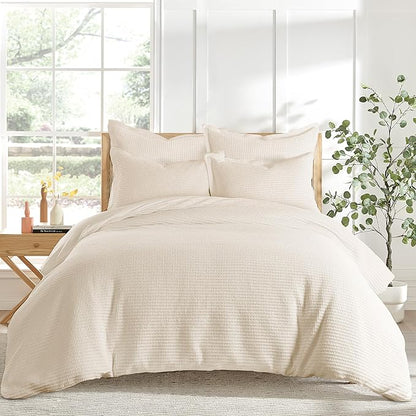 Levtex Home - Cloud Waffle Comforter Set - Full/Queen Comforter + Two Standard Pillow Cases - Waffle Weave - Undyed Cream - Comforter (90 x 94in.) and Pillow Case (26 x 20in.) - Cotton