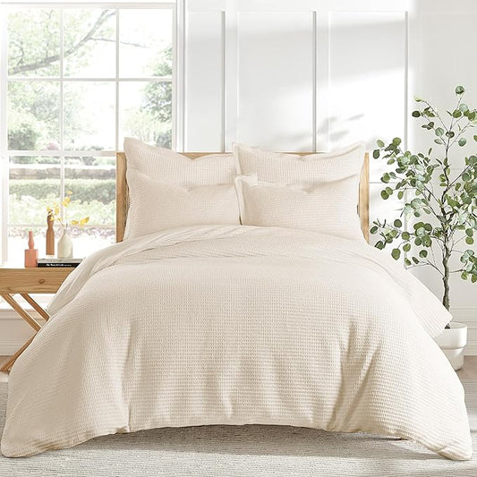 Levtex Home - Cloud Waffle Comforter Set - Full/Queen Comforter + Two Standard Pillow Cases - Waffle Weave - Undyed Cream - Comforter (90 x 94in.) and Pillow Case (26 x 20in.) - Cotton