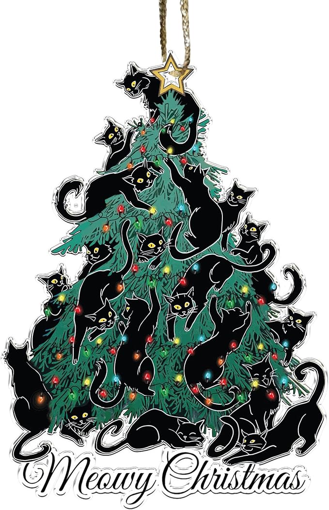 Black Cat Christmas Ornaments - Black Cat Xmas Decor Tree Hanging - 2024 Black Kitten Christmas Ornament (Meowy Christmas)