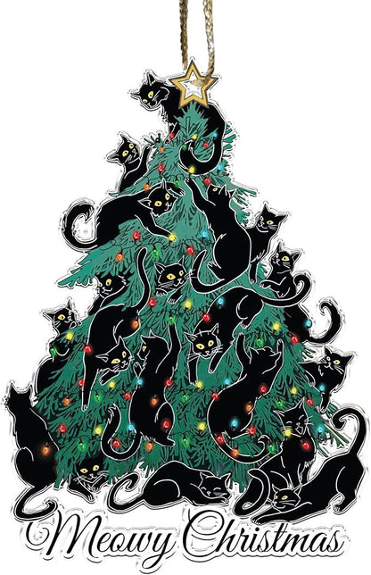 Black Cat Christmas Ornaments - Black Cat Xmas Decor Tree Hanging - 2024 Black Kitten Christmas Ornament (Meowy Christmas)
