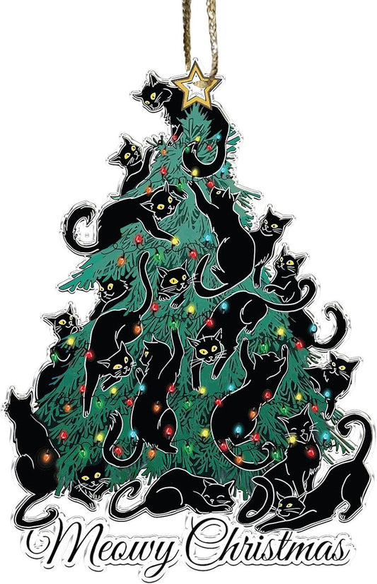 Black Cat Christmas Ornaments - Black Cat Xmas Decor Tree Hanging - 2024 Black Kitten Christmas Ornament (Meowy Christmas)